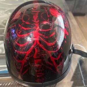 Burgundy Skull Novelty Motorcycle Helmet with Adjustable alligator quick Small